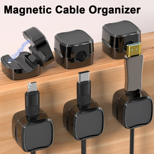 Pack de 6 clips organizadores de cables magnéticos con adhesivo 3M
